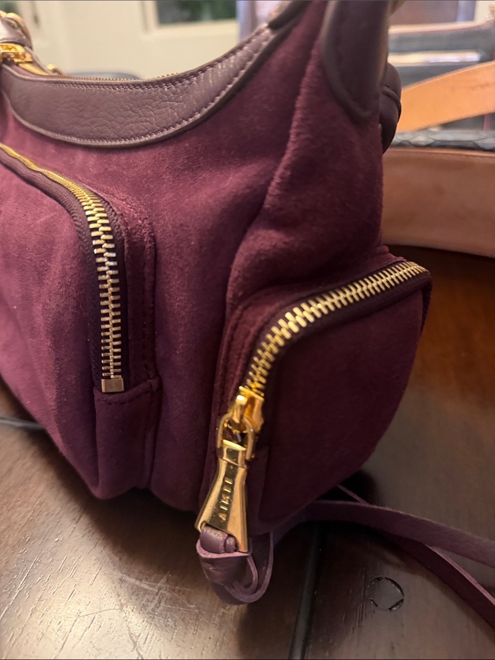 Aimee Kestenberg Burgundy Suede Shoulder Bag with Gold Hardware - Picture 3 of 6